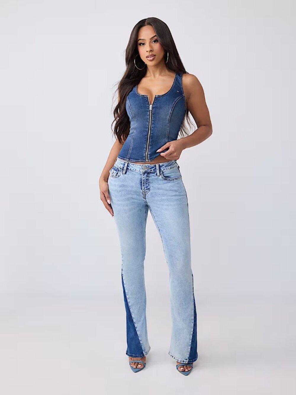 NWT New True Religion Joey Mid Rise Two-Tone Flap Flare Jeans Size 27
